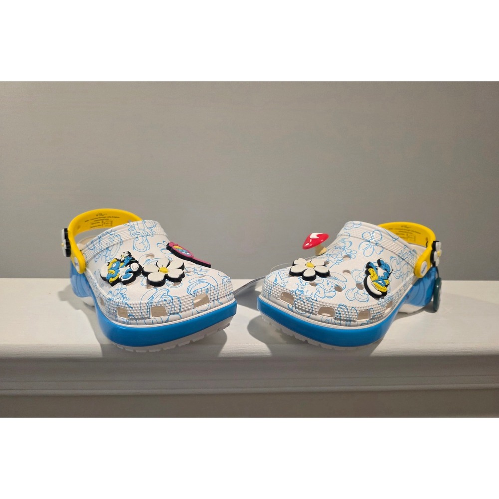 NWT Womens sz6 Crocs Smurfs Platform Clog White Blue Yellow Smurfette 210822-90H